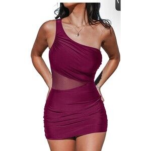 CUPSHE Women's One Piece Swimsuit Asymmetrical Neck Tummy Control NWT Size M